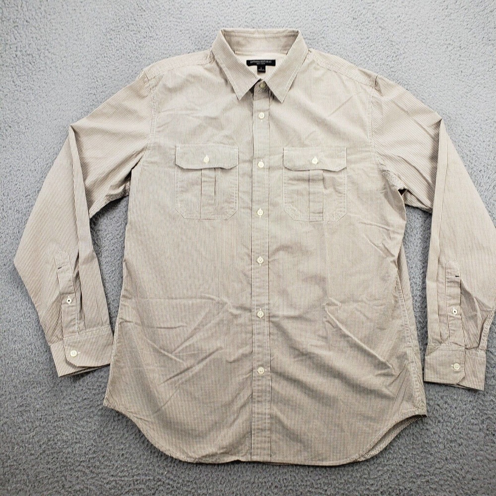 Banana Republic Shirt Mens Large Brown Check Button‎ Up Long Sleeve Soft Wash